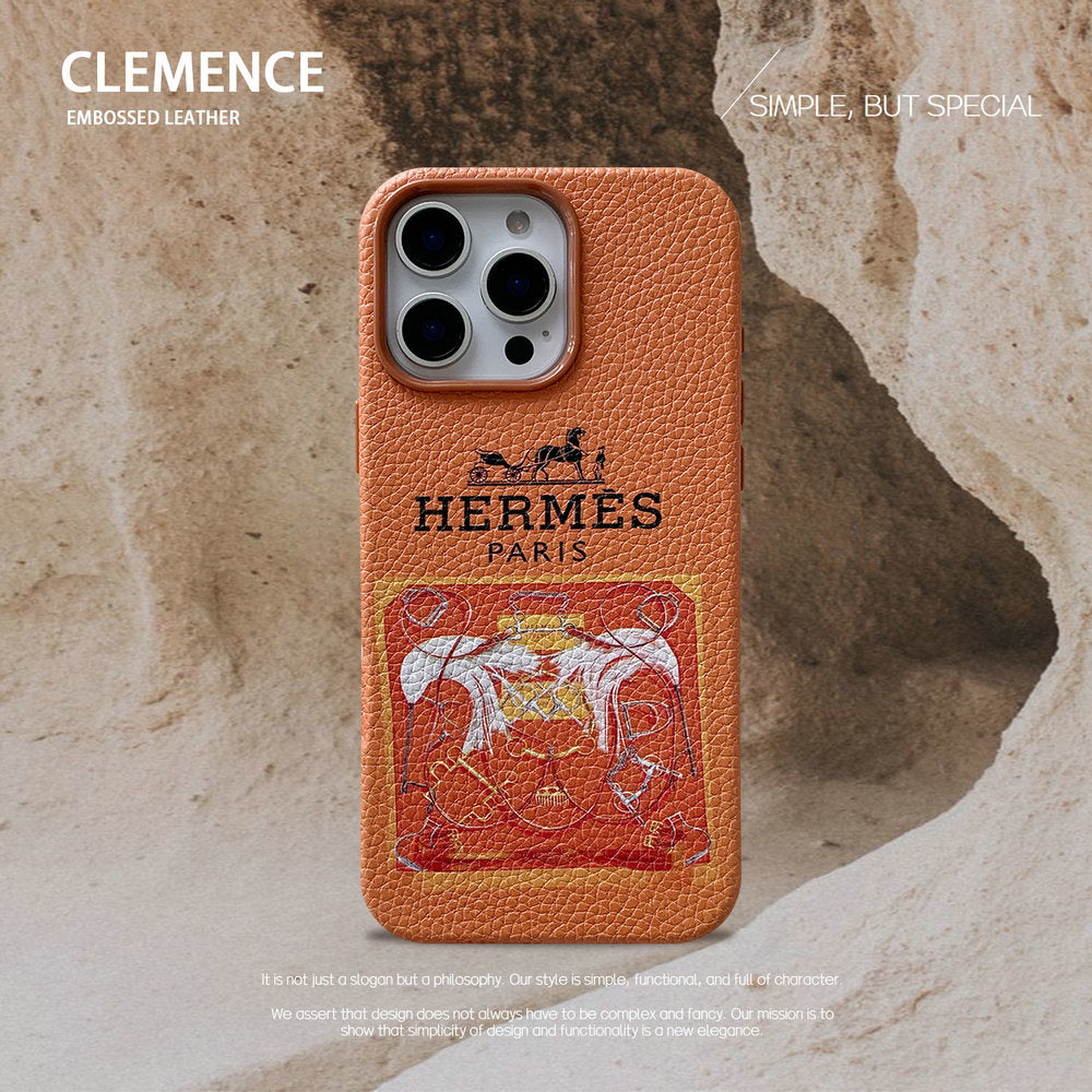 HEMES Litchi Pattern Full Protection Phone Case