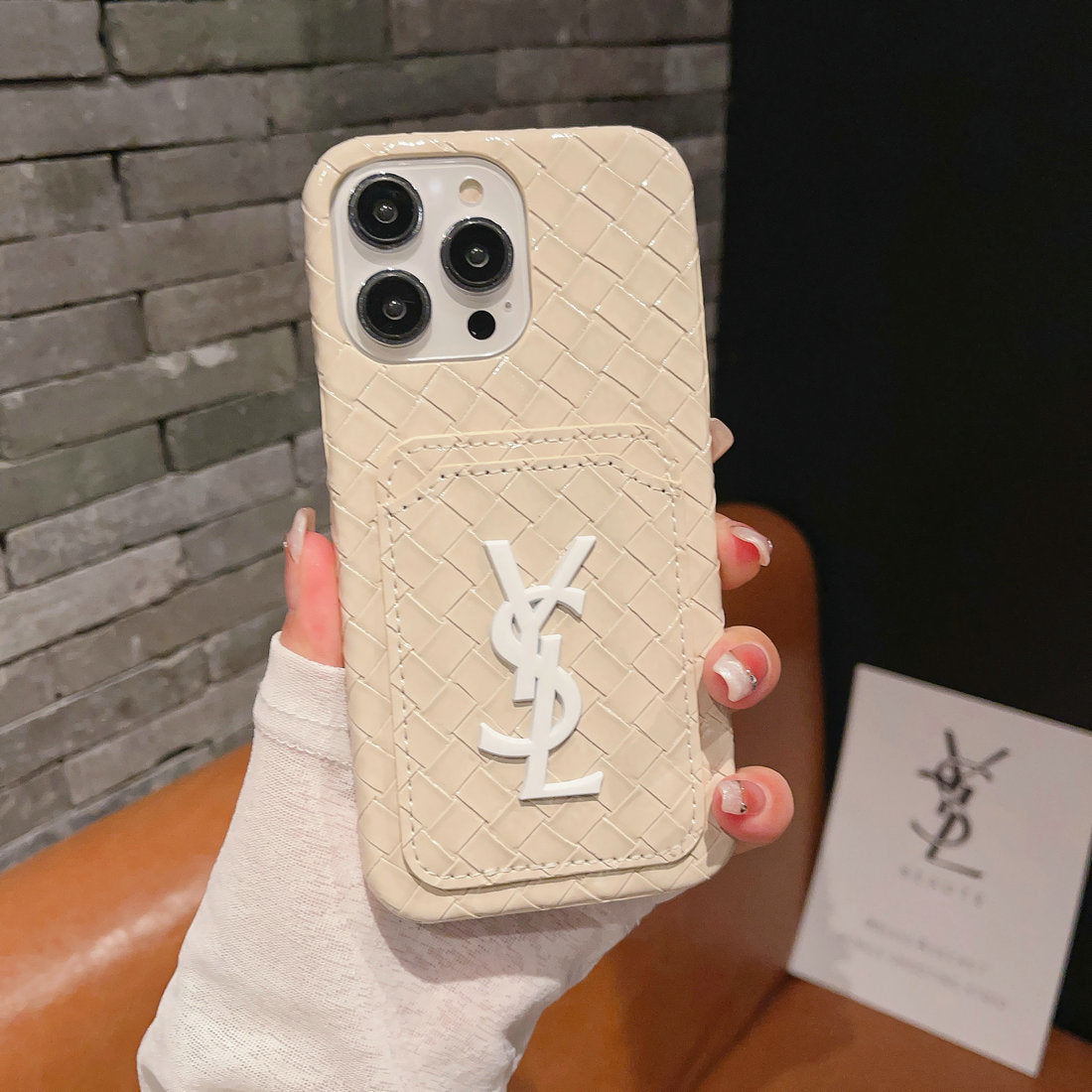 YS1 Glossy Card Holder Braided Pattern Case