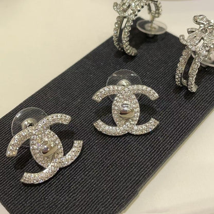 Latest Style Silver Rhinestone Backpack Buckle Ear Studs from CC