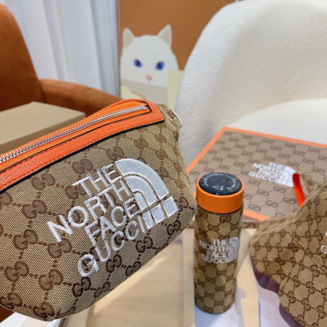 Gucci x The North Face Collaboration Waist Bag + Hat + Water Bottle Gift Set | P230 with Gift Box 🎁 | Latest Collection, Exquisite Packaging