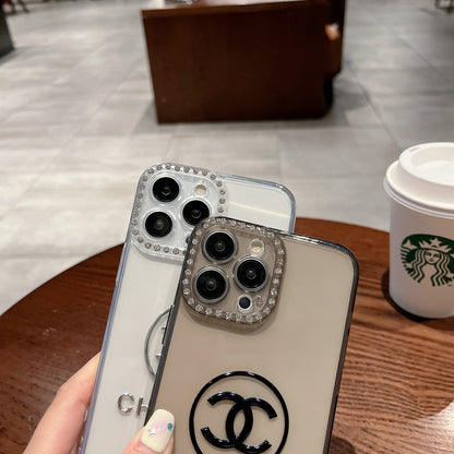 CC Transparent Diamond-encrusted Phone Case